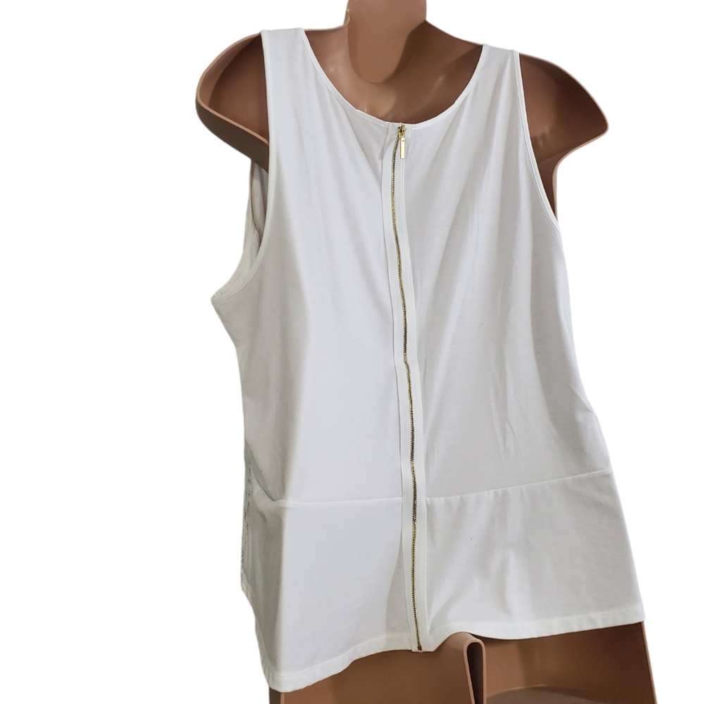 Lane Bryant White Sleeveless Lace Overlay Top Faux Zip Back ~ Pre-Owned Sz 26/28 - Picture 5 of 10